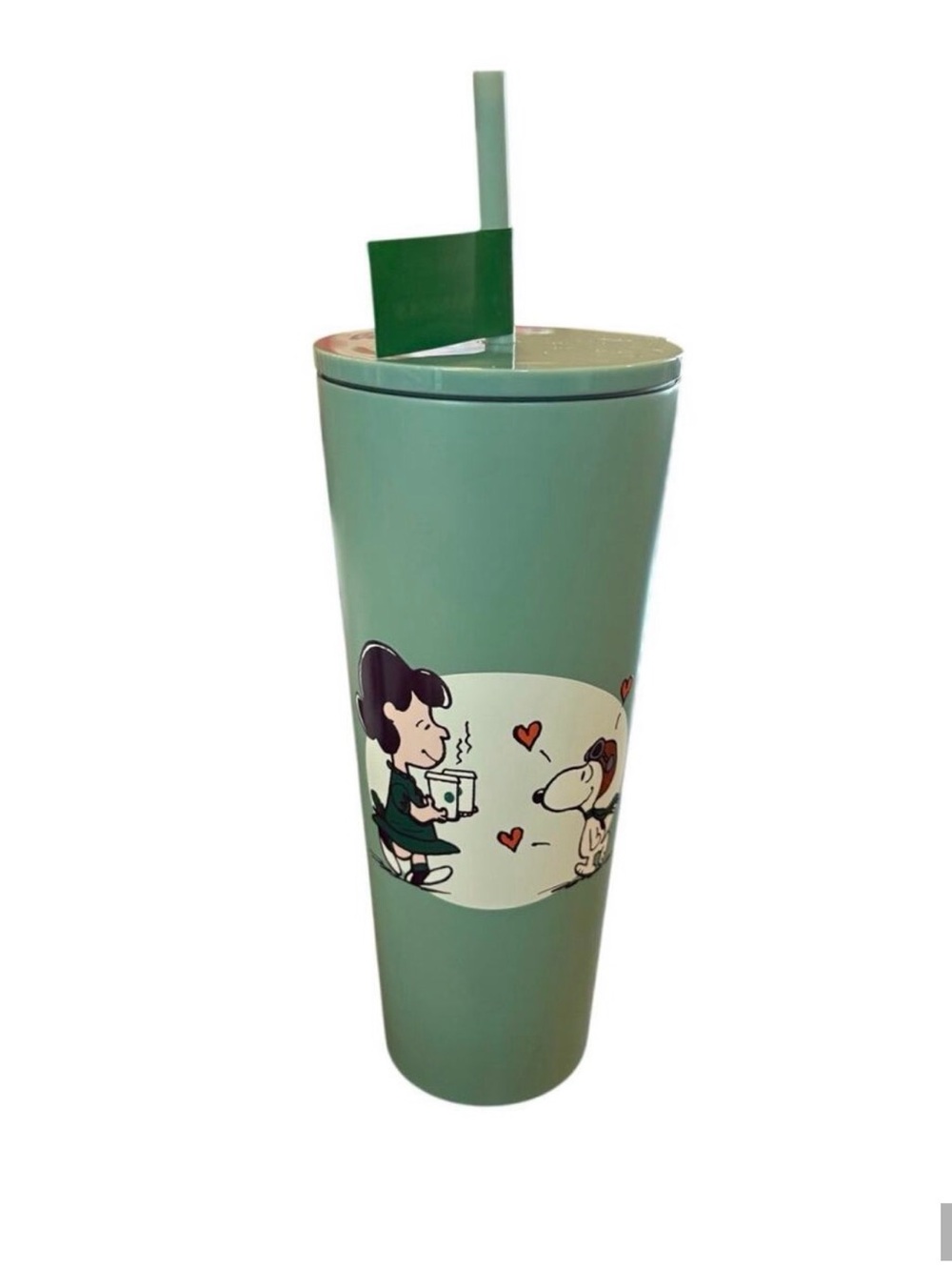 Starbucks Mint Green Peanuts Cartoon Travel Tumbler with Straw